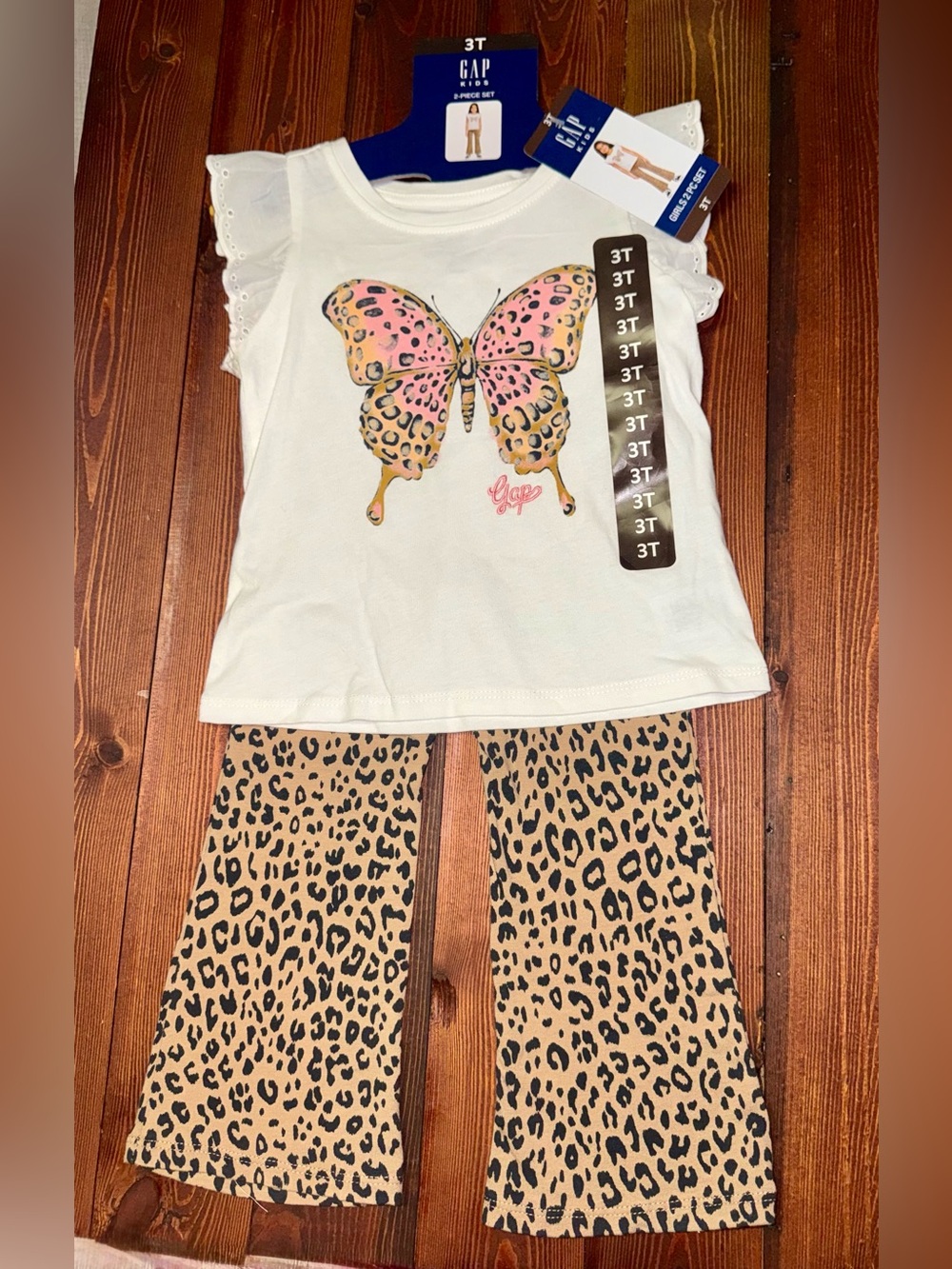 NWT- Gap Kids/Girls 3T Butterfly Leopard Print 2 Piece Outfit Set